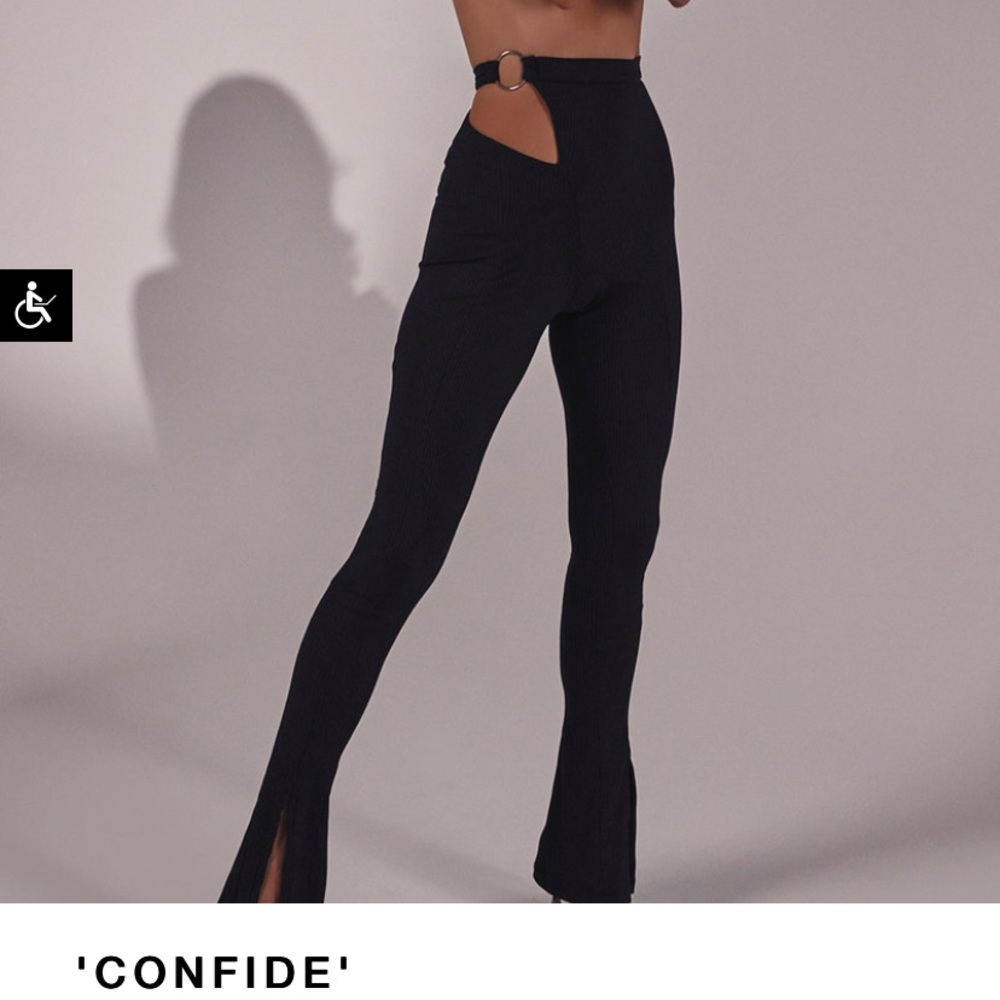 Confide Black Ribbed Jersey Cutout Trousers